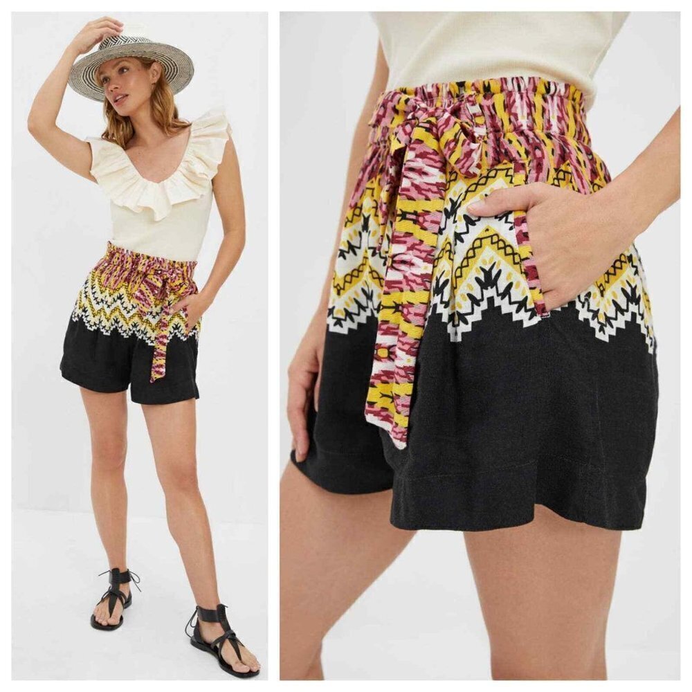 Anthropologie Aztec Linen Blend Belted Shorts XS‎
